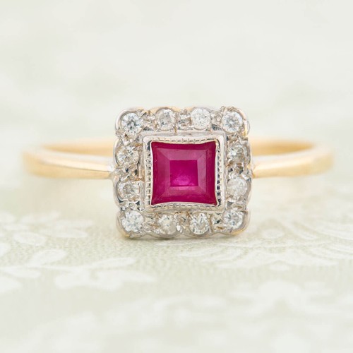 Ruby diamond cluster ring - ring, 9ct