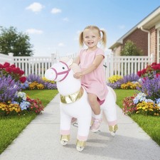 Kids Rocking Horse, Plush Walking Horse with Wheels for 3-5 Years Old, White