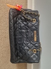 Pauls Boutique Black Patterned Double Handled Bag Leopard Print Int / Charms VGC