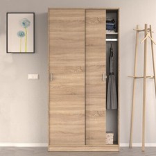 Mytre Oak Effect Small Narrow Space-Saving Sliding 2 Door Bedroom Wardrobe 100cm