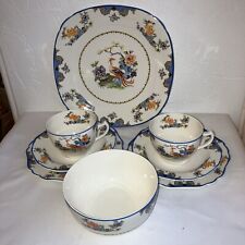 H & K Tunstall Avis Part Teaset Blue And Orange 