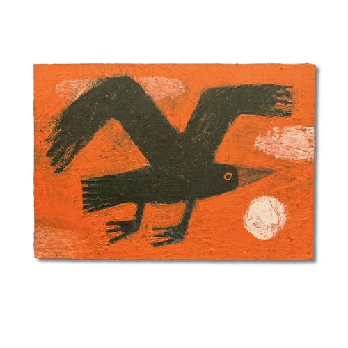Flying crow aceo original - crow",