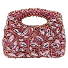 Women Pink Crystals Clutch