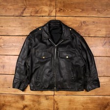 Vintage Leather Jacket L 70s Police Motorcycle Talon Zip Black