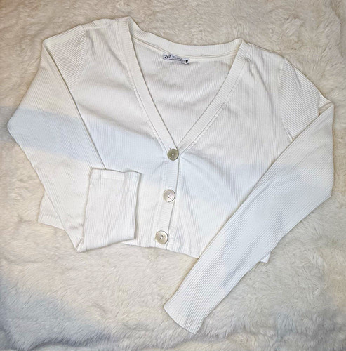 Zara white ribbed knit - ribbed, button