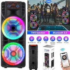Dual 12” Bluetooth Speaker Subwoofer Heavy Bass Party DJ System FM +Mic & Remote