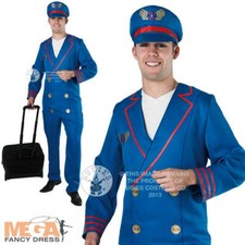 Pilot Captain + Hat Mens Fancy Dress Airline Uniform Adults Costume Outfit New