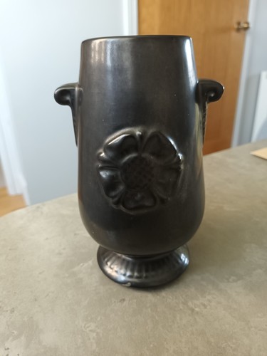 Prinknash pottery vase - pottery, pewter