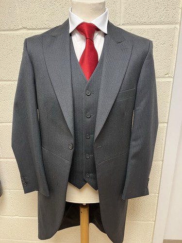 Charcoal herringbone tailcoat - herringbone,
