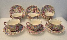 6 James Kent LTD Fenton Apple Blossom Chintz Demitasse Cups & Saucers Vintage
