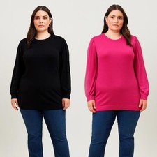 Size 14 to 28 Ex EVANS Soft Stretch Knit Long Jumper Top in Pink and Black