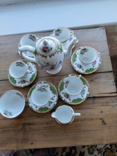 Vintage Grosvenor Bone China HERTFORD Floral Green Gold 15 Piece Coffee Set