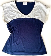 Ladies NEXT Wardrobe Essentials Navy Blue Cream T-Shirt Top 10 V-Neck Tunic M