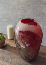 Large Art Glass Vase Red White