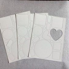 3x A4 Sheets White Chipboard Die Cut Shapes (1 Heart Missing)