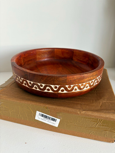 Round brown wooden serving - wooden,