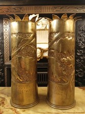 Pair Of Solid Brass WW1 British Army Military  Trench Art Shells  LILLE 1919 