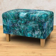 Floral Teal Velvet Ottoman