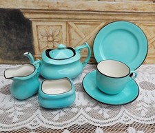 Carlton Ware Art Deco Bachelor Teaset, Blue and Black, 6 Pieces Teapot