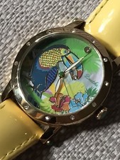 Bertha Women's Watch Gisele Toucan Parrot Bird Yellow Leather Strap