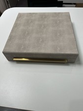 Ivory Faux Shagreen Jewellery Box 35x35 Cms Immaculate New Lined In Green