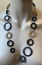 Vintage Fabulous Carved Buffalo Horn Circles Long Necklace