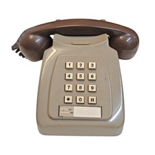 BT GPO Telephone Brown & Beige Push Button Home Office Prop Vintage