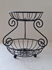 Black Wire Scroll Fruit Basket 2 Tier Storage Display Round 11" Ball Feet