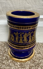 Vintage 24K Gold Hand Painted Greek Vase 5” Cobalt Blue & Gold Collectible Decor