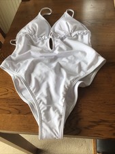 NEW White Stretch Padded Low Back Swimming Costume Size 12 By RIVER ISLAND