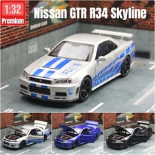 1/32 Nissan Skyline GTR R34 JDM Diecast Toy Car Model Sound Light Kids Gift