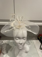 Debenhams White Sinamay Round Feathers Swirls Wedding Hair Clip Fascinator