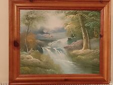R.DANFORD Scenic Woodland Landscape , Waterfall ,Deer Oil On Board Painting 