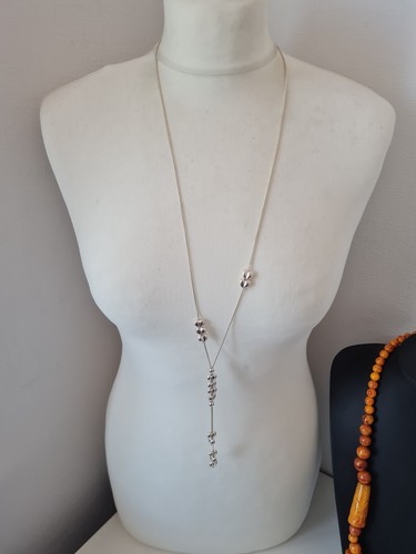 Silver tone hearts lariat - tone,