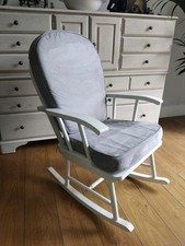 Mothercare White Nursery Rocking Chair with Grey Cushion.