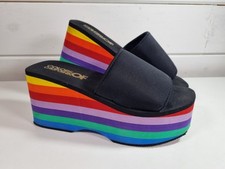 Rainbow Colours of California Block Platform Wedge Heel Sandals 26cm UK 6.5 