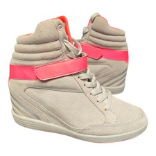 Adidas Neo Women Hightops Super Wedge Suede Trainers Grey/Pink Size UK 6
