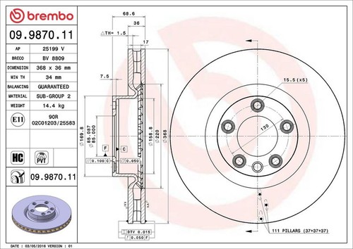 Brembo 9870 brake disc - 09.9870.11,