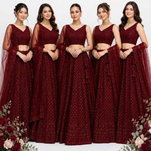 Maroon bridesmaid lehenga - maroon,