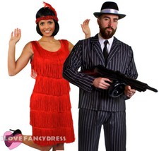 COUPLES GANGSTER AND FLAPPER COSTUMES 1920'S FANCY DRESS THE GREAT GATSBY PARTY