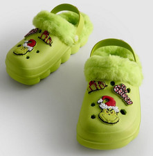 Grinch Christmas Clogs Slippers Faux Fur Lined