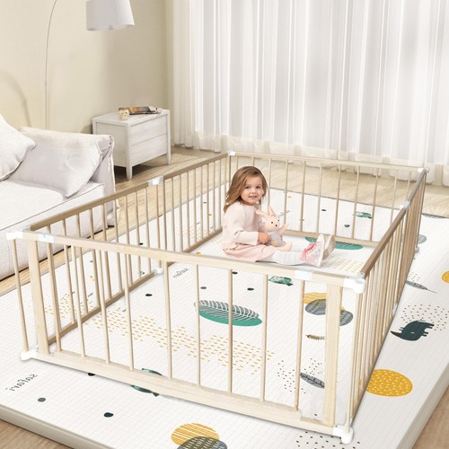 Natural wood baby playpen - natural, with