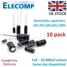 Electrolytic Capacitors 16V 25V 50V 100V Range 1uF - 4700uF 10 in pack UK stock