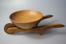 Vintage Mid-Century Cherry Wooden Bowl Wheelbarrow Decor
