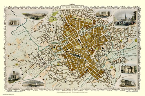 Old map birmingham 1851 by - map,