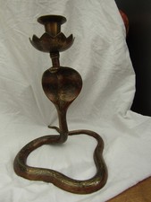 antique Indian enamelled  8 1/2" tall  cobra candle holder.