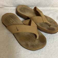 Nike Y2K Tan Suede Like Thong Flip Flops Women 8 Men 7 Celso Floral Imprint 2002