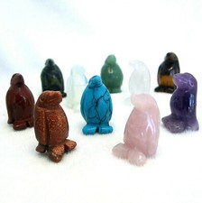 Gemstone Penguin Hand Carved Ornament Quartz Amethyst Aventurine Black Obsidian