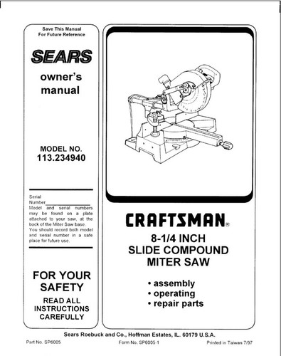 Craftsman 113 234940 miter saw - craftsman,