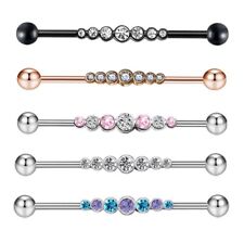 Industrial Scaffold Bar Ear Piercing Shinny Straight Barbell Steel Gem Opal